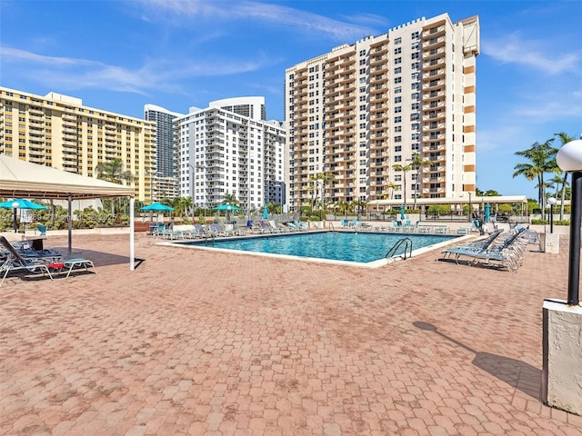 pool with a patio