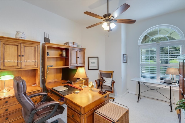 1132 Riverbend Dr, La Belle, FL 33935 - home office with ceiling fan, carpet, and baseboards