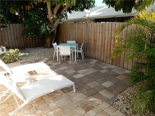 view of patio featuring outdoor dining area and a fenced backyard