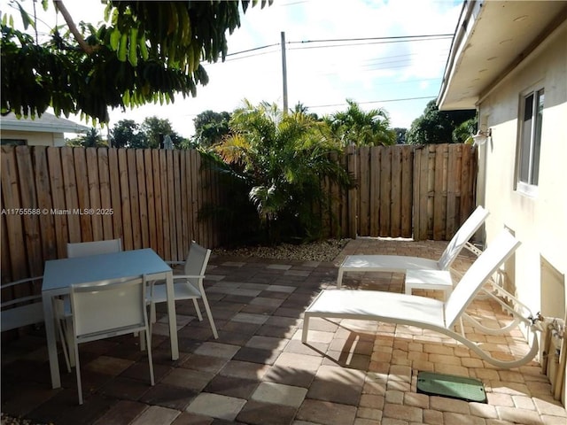 view of patio / terrace featuring outdoor dining space and a fenced backyard