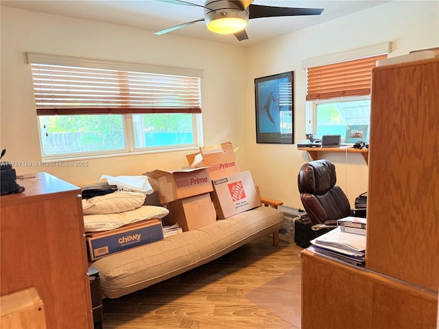 office space featuring plenty of natural light and a ceiling fan