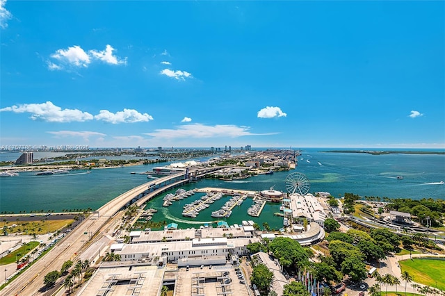 bird's eye view with a view of city and a water view