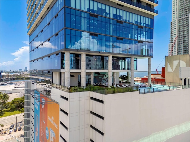 view of property with a water view and a city view