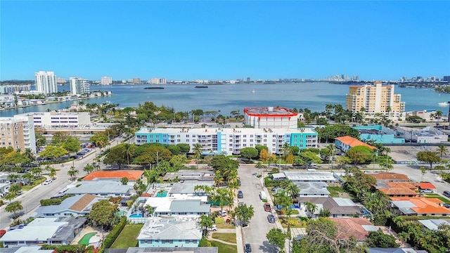 aerial view with a water view and a city view