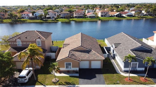 bird's eye view with a water view and a residential view