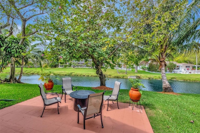 view of patio / terrace with a water view