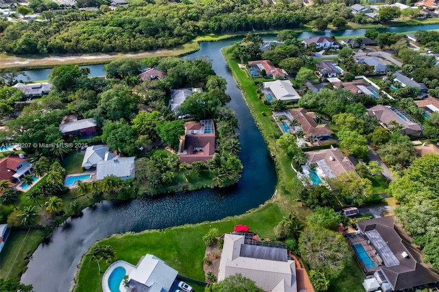 bird's eye view with a water view and a residential view