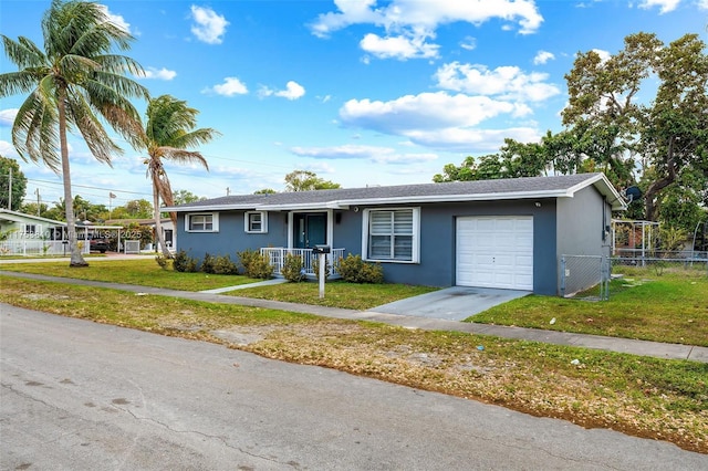 single story home with a front yard and stucco siding