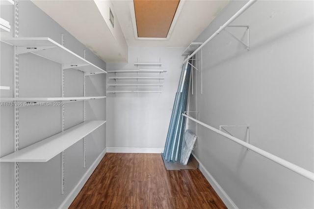 spacious closet featuring visible vents and wood finished floors