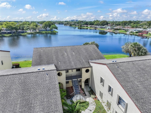 aerial view featuring a water view