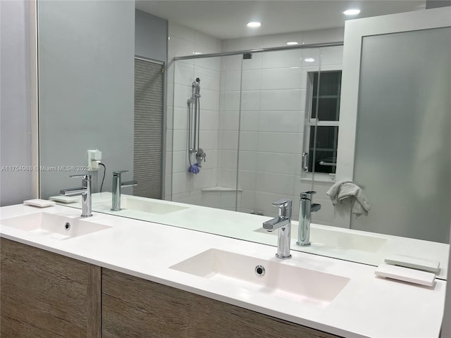 3548 Sahara Springs Blvd, Pompano Beach, FL 33069 - full bath with double vanity, a stall shower, and recessed lighting