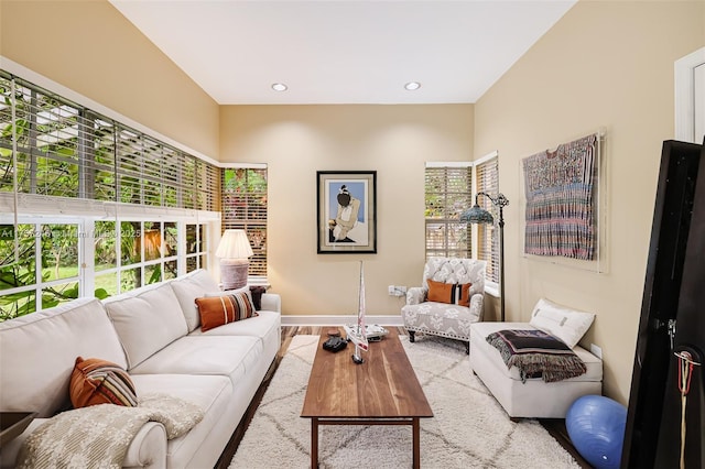 7685 SW 153rd St, Palmetto Bay, FL 33157 - living area featuring a healthy amount of sunlight, baseboards, wood finished floors, and recessed lighting