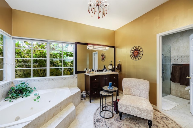 7685 SW 153rd St, Palmetto Bay, FL 33157 - full bathroom featuring a whirlpool tub, tile patterned flooring, tiled shower, and vanity