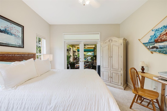 7685 SW 153rd St, Palmetto Bay, FL 33157 - bedroom with access to exterior, baseboards, french doors, and light colored carpet
