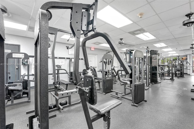 gym featuring a drop ceiling