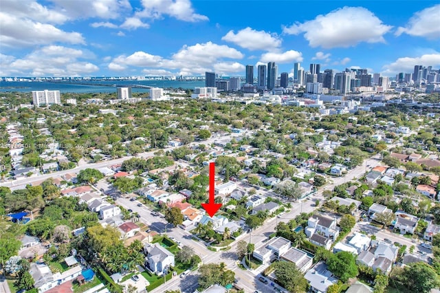 birds eye view of property with a city view