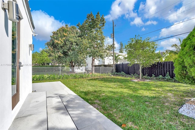 view of yard with a patio area and a fenced backyard