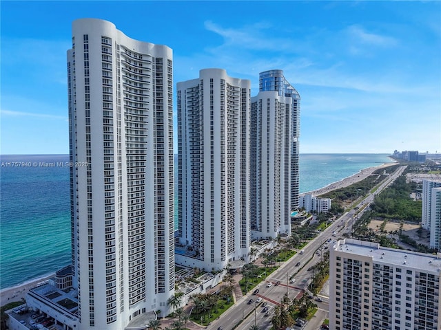 bird's eye view with a water view and a city view