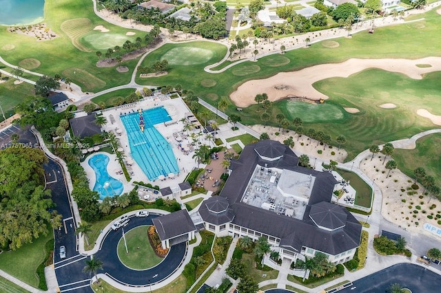 drone / aerial view featuring view of golf course