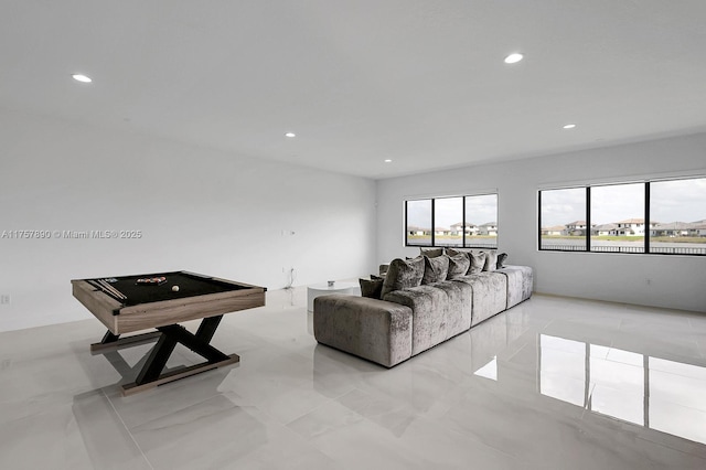 living area featuring pool table and recessed lighting