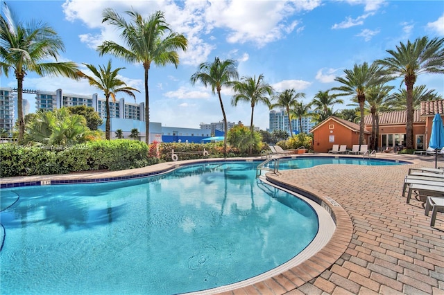 pool with a patio