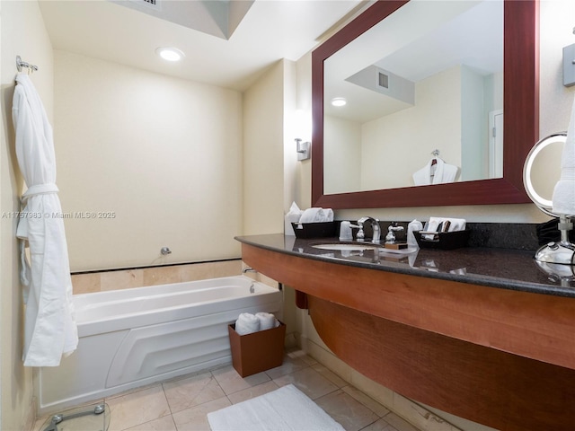 bathroom with tile patterned flooring, visible vents, a bath, and recessed lighting