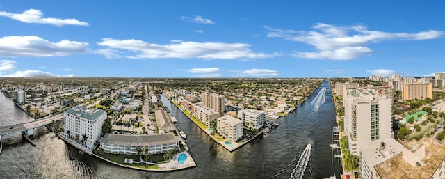 drone / aerial view with a water view and a city view