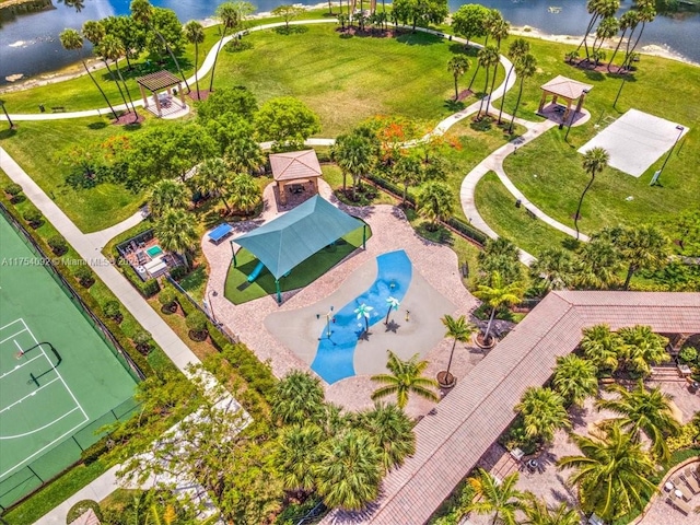 aerial view with a water view