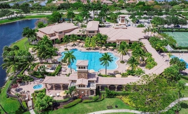 aerial view with a water view