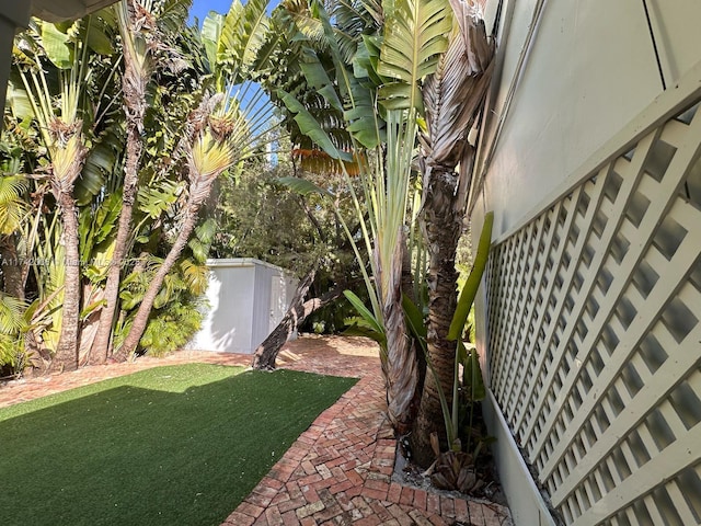 view of yard with a shed and an outdoor structure