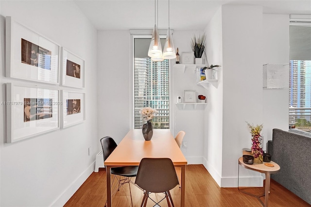 dining area featuring baseboards and wood finished floors