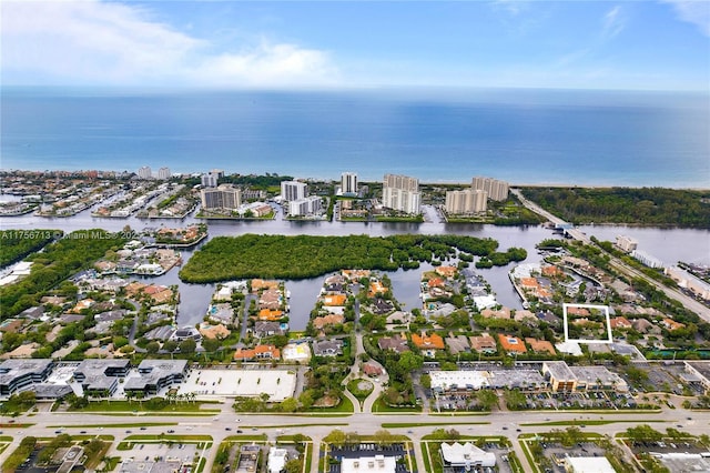 drone / aerial view featuring a water view