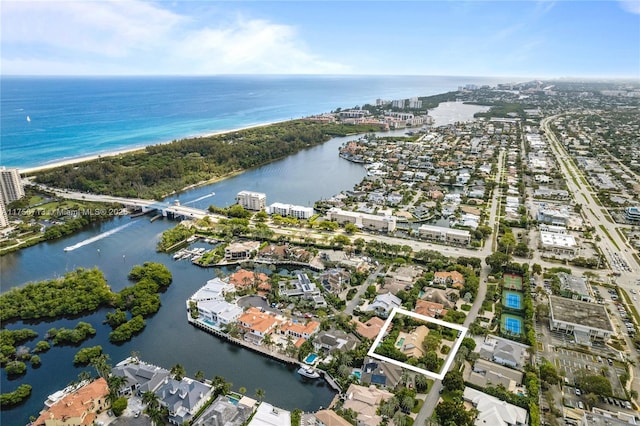 bird's eye view featuring a water view