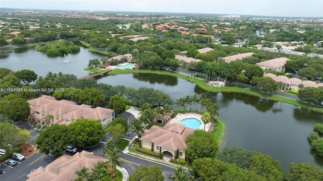 aerial view with a water view