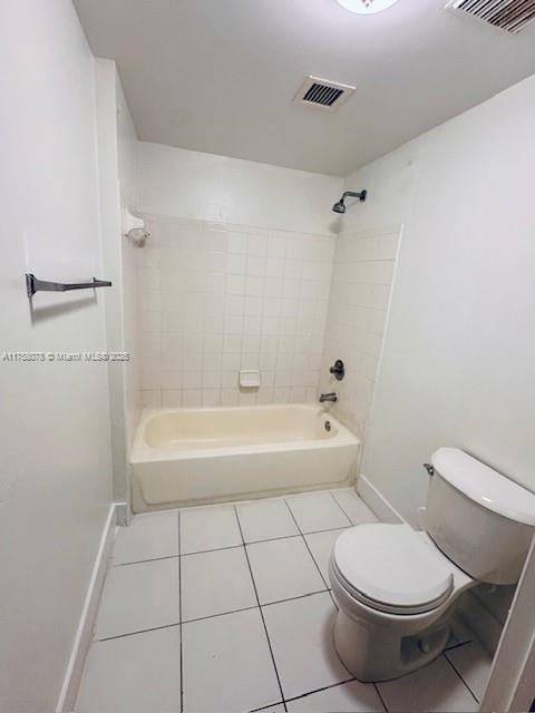 full bath with toilet, tile patterned flooring, shower / tub combination, and visible vents