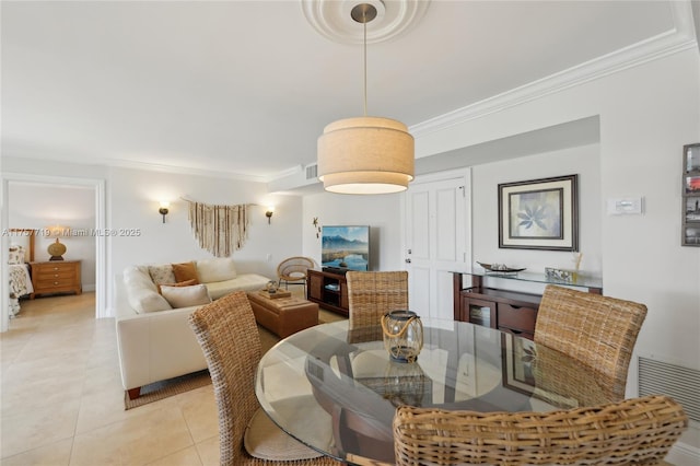 1236 Hillsboro Mile Unit 403, Hillsboro Beach, FL 33062 - dining space with light tile patterned flooring, visible vents, and crown molding