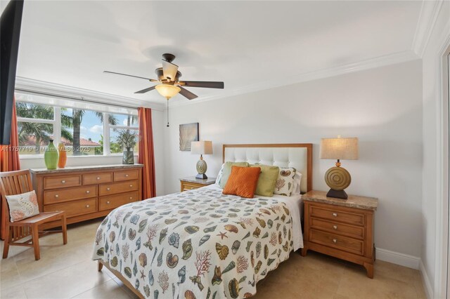 1236 Hillsboro Mile Unit 403, Hillsboro Beach, FL 33062 - bedroom featuring a ceiling fan, baseboards, and crown molding