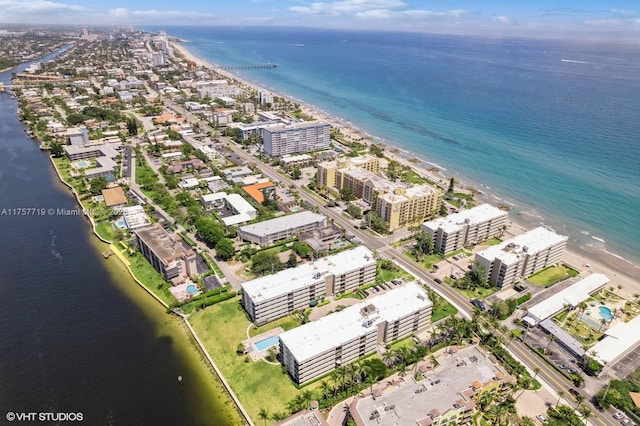 bird's eye view with a view of city and a water view