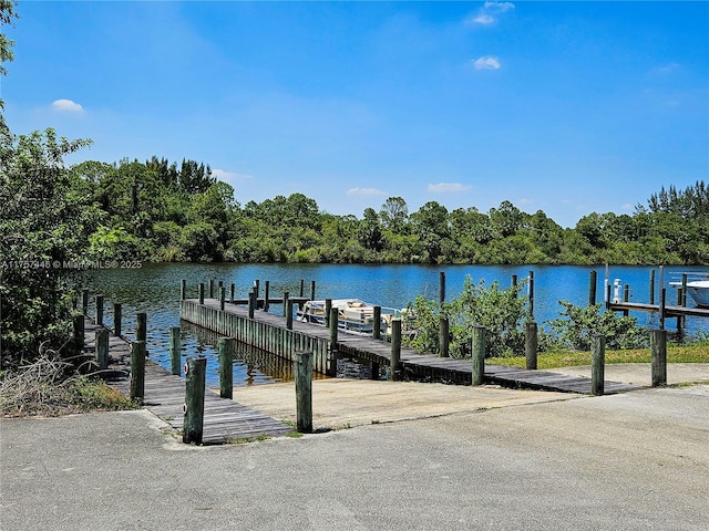 view of dock with a water view