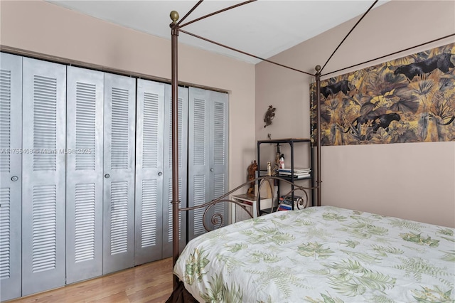 bedroom with a closet and wood finished floors