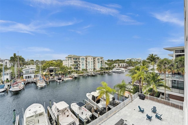 water view with a boat dock