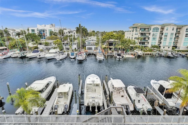 property view of water with a dock