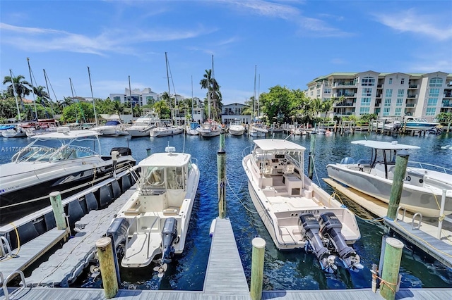 dock area featuring a water view