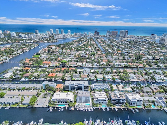 aerial view featuring a water view