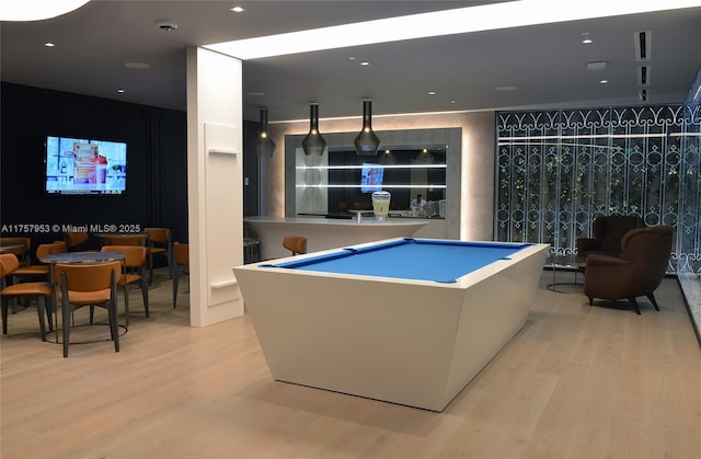 rec room featuring pool table and wood finished floors