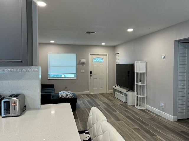 4161 SW 56th Ave, Davie, FL 33314 - living room featuring baseboards, dark wood-type flooring, and recessed lighting