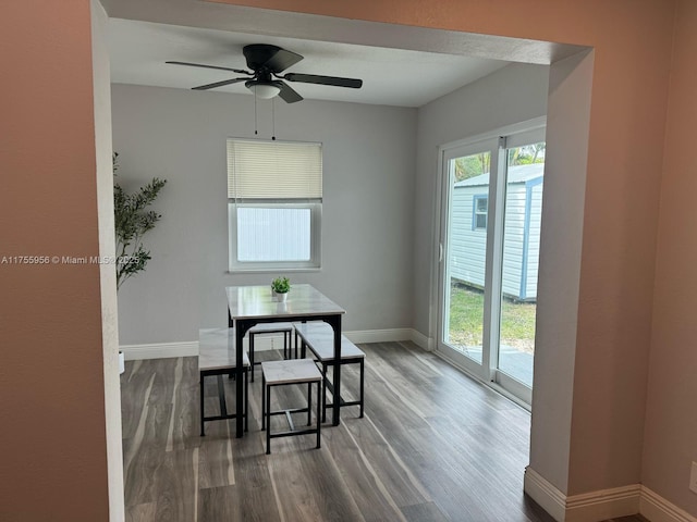 4161 SW 56th Ave, Davie, FL 33314 - dining room featuring wood finished floors, baseboards, and ceiling fan