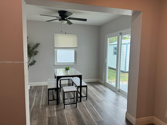 4161 SW 56th Ave, Davie, FL 33314 - dining room featuring wood finished floors, baseboards, and ceiling fan