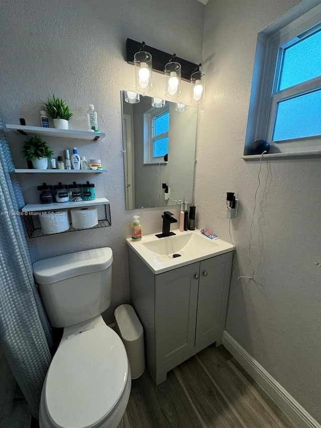 4161 SW 56th Ave, Davie, FL 33314 - bathroom featuring wood finished floors, healthy amount of natural light, toilet, and vanity