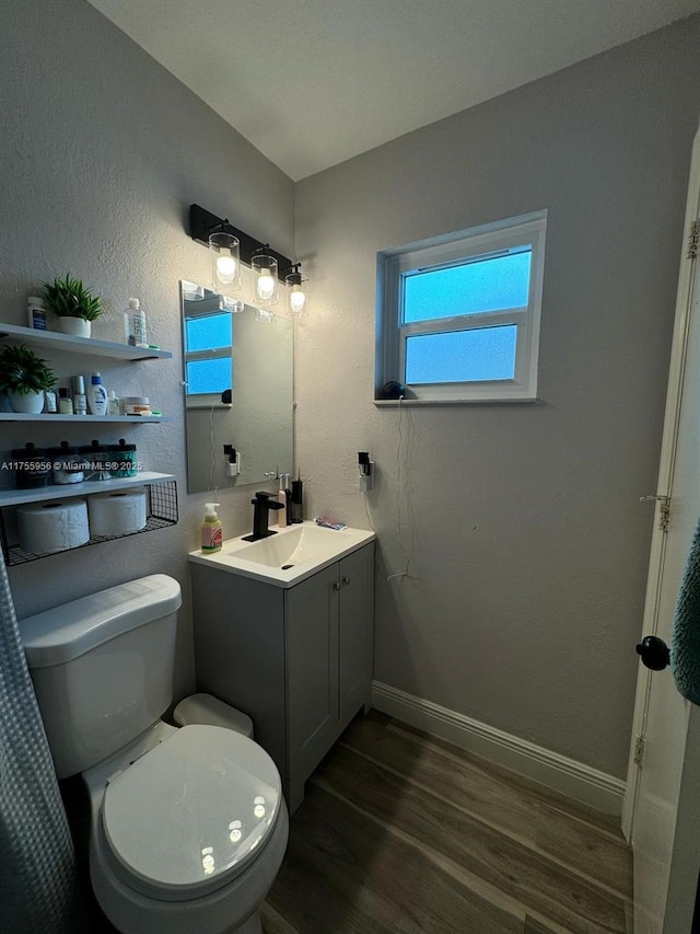 4161 SW 56th Ave, Davie, FL 33314 - bathroom with wood finished floors, toilet, vanity, and baseboards